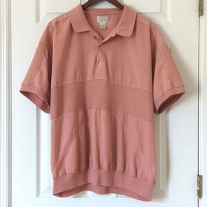 Envoy 80's Vintage Ribbed Knit Detailed Short Sleeve Polo Henley Top Pink 2X